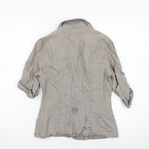 Warehouse Women Beige Linen Military Jacket Size 10 Short Sleeve