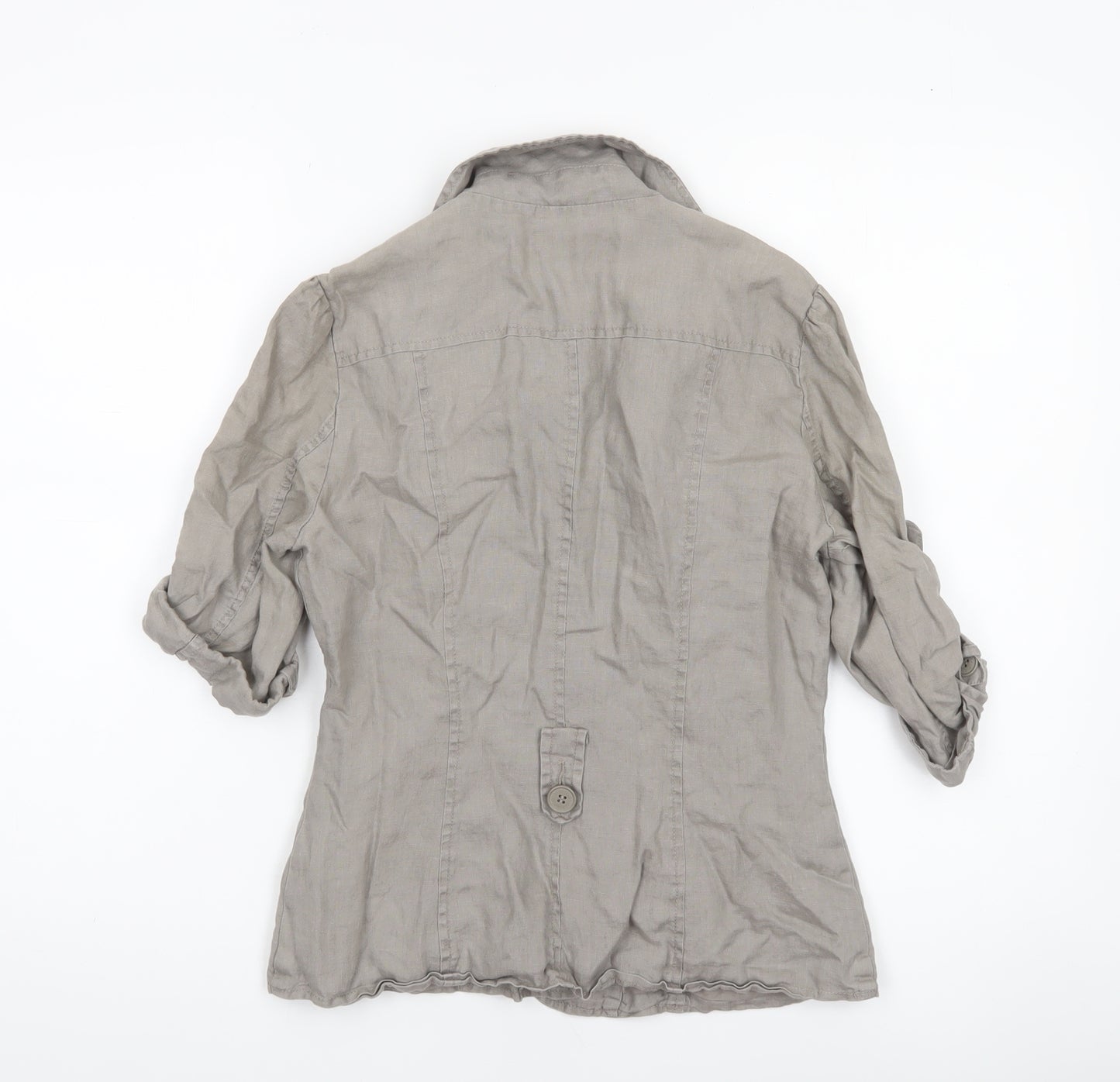 Warehouse Women Beige Linen Military Jacket Size 10 Short Sleeve