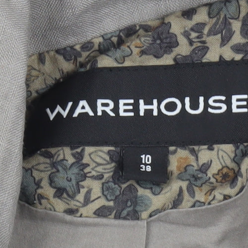 Warehouse Women Beige Linen Military Jacket Size 10 Short Sleeve
