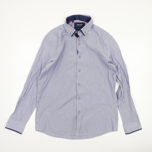 Advise Men's Blue Striped Tailored Dress Shirt L Cotton Blend