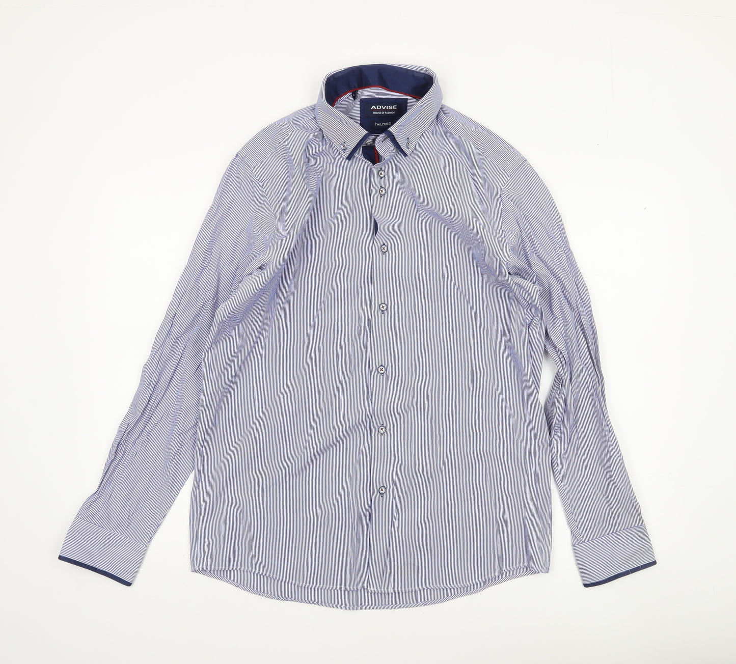 Advise Men's Blue Striped Tailored Dress Shirt L Cotton Blend