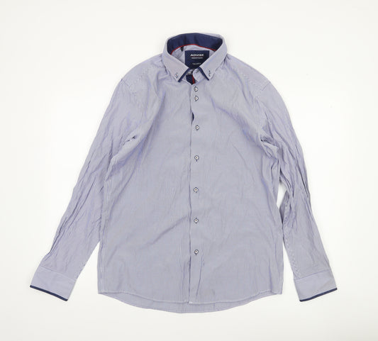 Advise Men's Blue Striped Tailored Dress Shirt L Cotton Blend