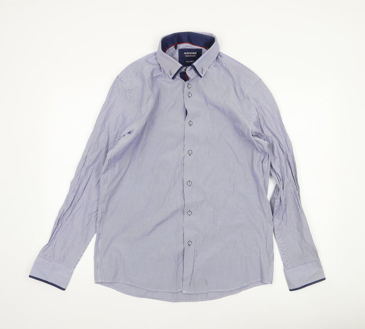 Advise Men's Blue Striped Tailored Dress Shirt L Cotton Blend