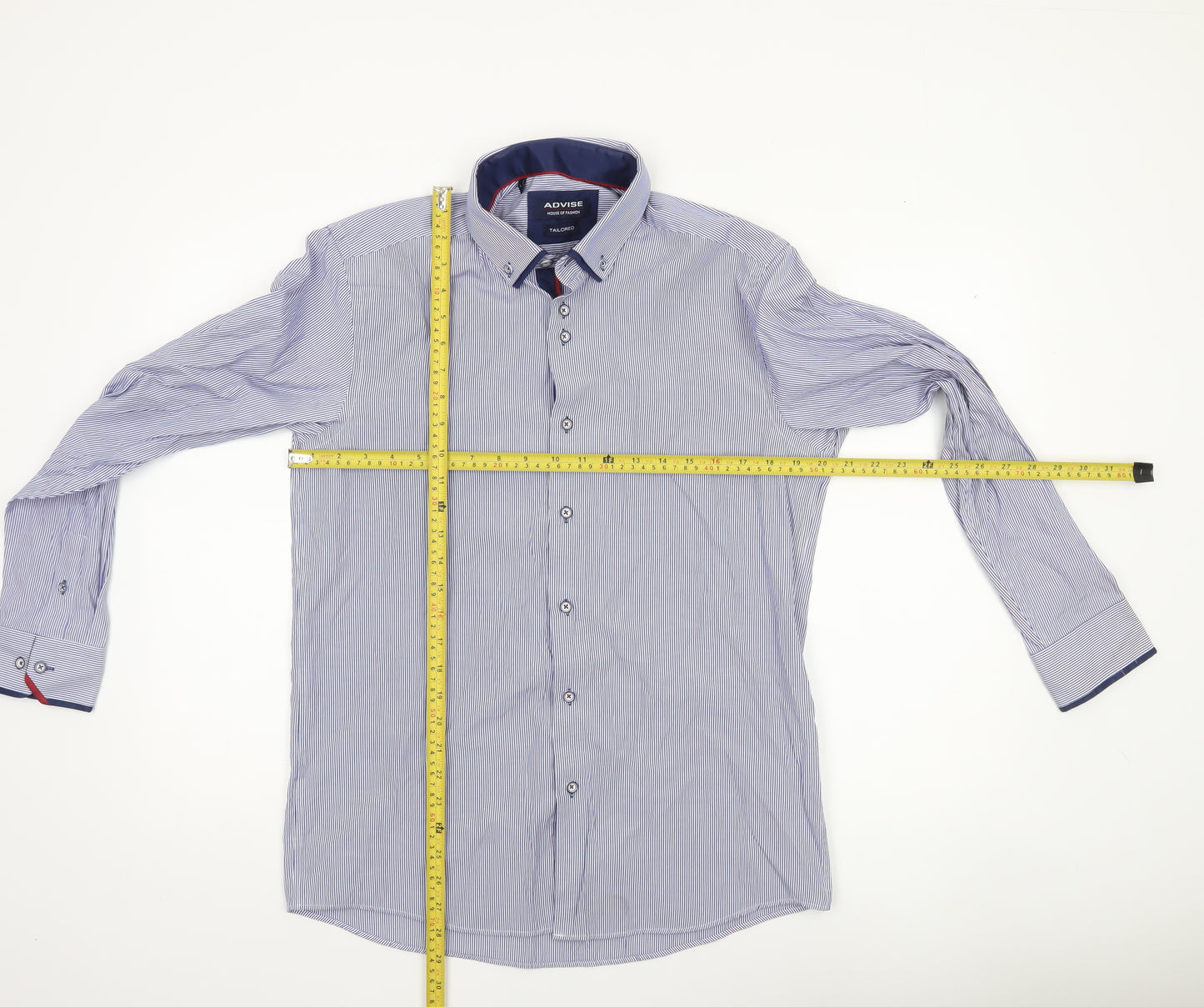 Advise Men's Blue Striped Tailored Dress Shirt L Cotton Blend