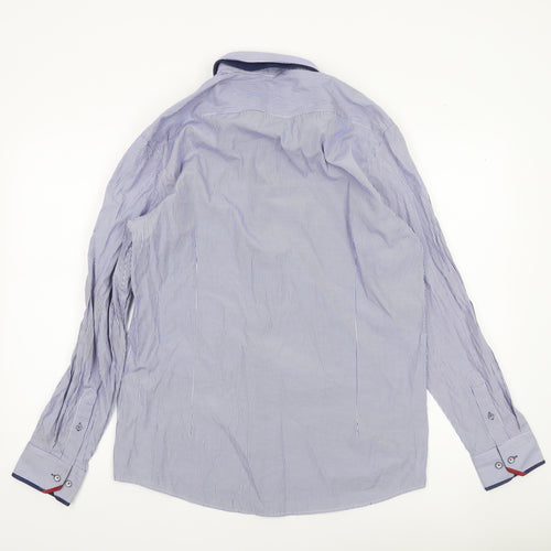 Advise Men's Blue Striped Tailored Dress Shirt L Cotton Blend