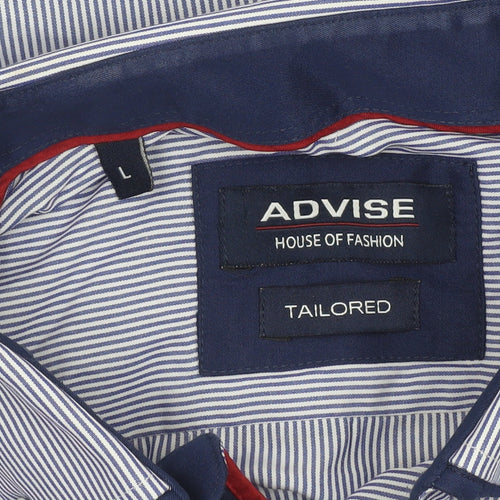 Advise Men's Blue Striped Tailored Dress Shirt L Cotton Blend