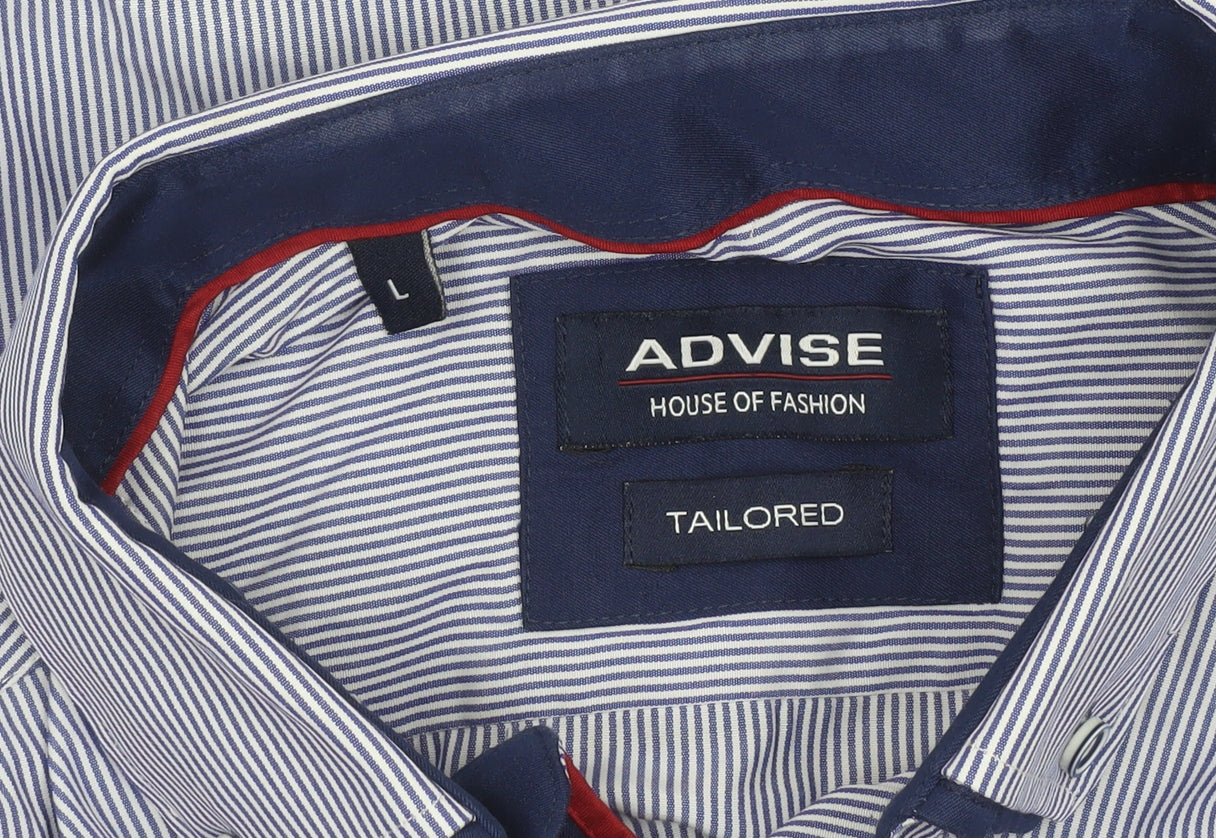 Advise Men's Blue Striped Tailored Dress Shirt L Cotton Blend
