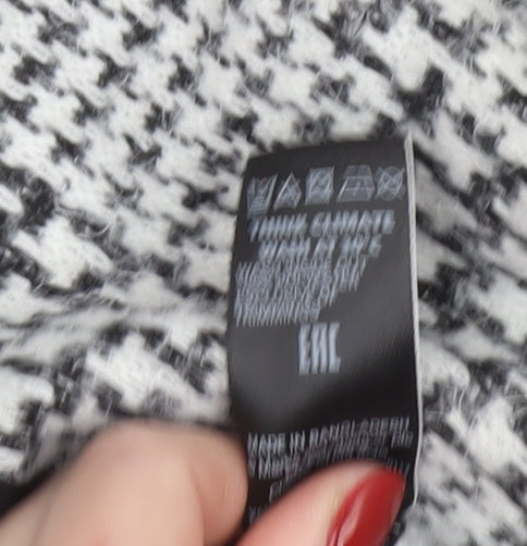 Marks and Spencer Women's Black Mix Wool Check Overcoat Size 8