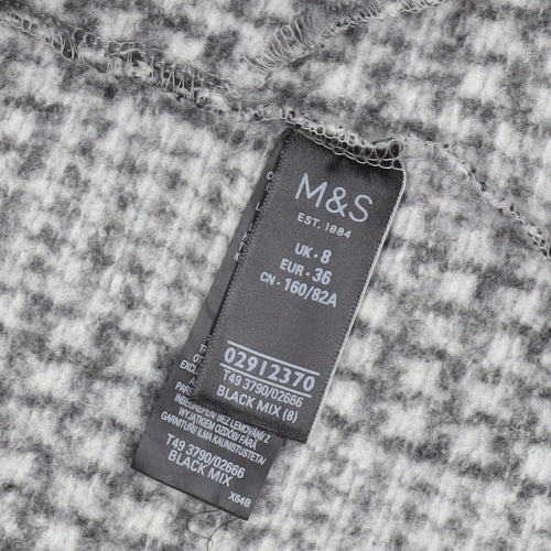Marks and Spencer Women's Black Mix Wool Check Overcoat Size 8