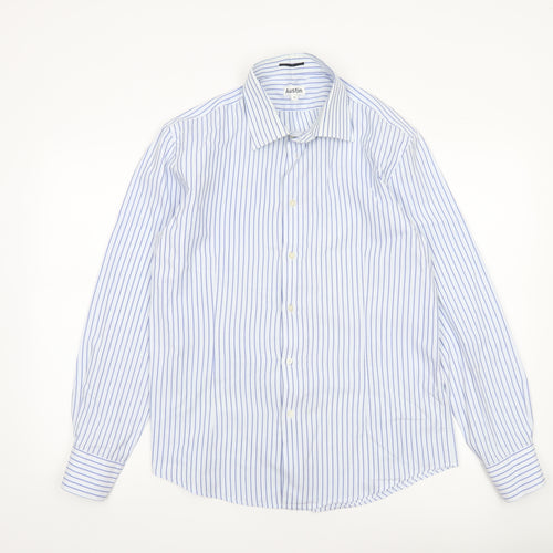 Austin Men's Blue Striped Long Sleeve Cotton Dress Shirt L