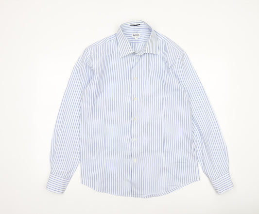 Austin Men's Blue Striped Long Sleeve Cotton Dress Shirt L