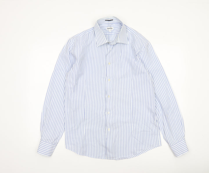 Austin Men's Blue Striped Long Sleeve Cotton Dress Shirt L