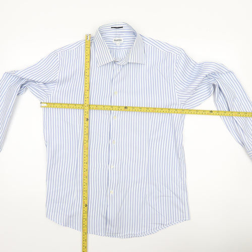 Austin Men's Blue Striped Long Sleeve Cotton Dress Shirt L