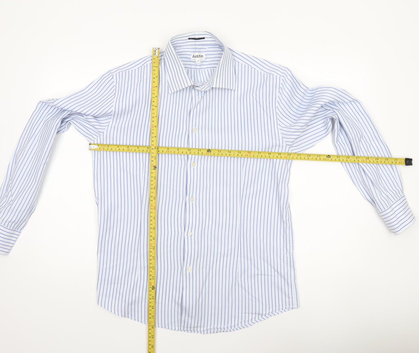 Austin Men's Blue Striped Long Sleeve Cotton Dress Shirt L