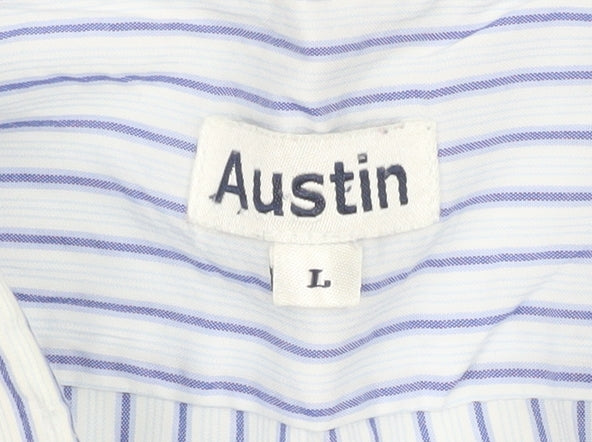 Austin Men's Blue Striped Long Sleeve Cotton Dress Shirt L