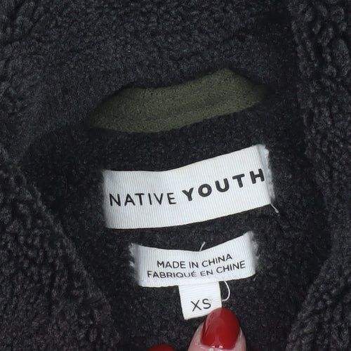 Native Youth Women's Green XS Biker Jacket with Belt and Faux Shearling Lining