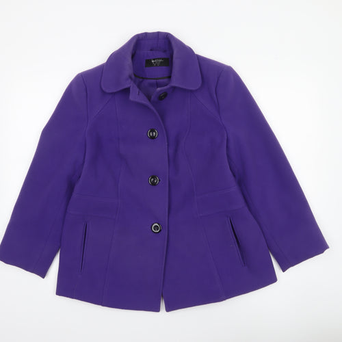 BHS Womens Purple Mid-Length Pea Coat Size 12 Classic Workwear
