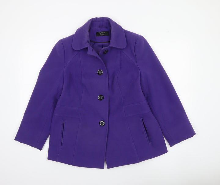BHS Womens Purple Mid-Length Pea Coat Size 12 Classic Workwear