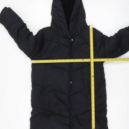Next Girls Black Long Puffer Coat 8 Years Hooded Quilted Winter Jacket