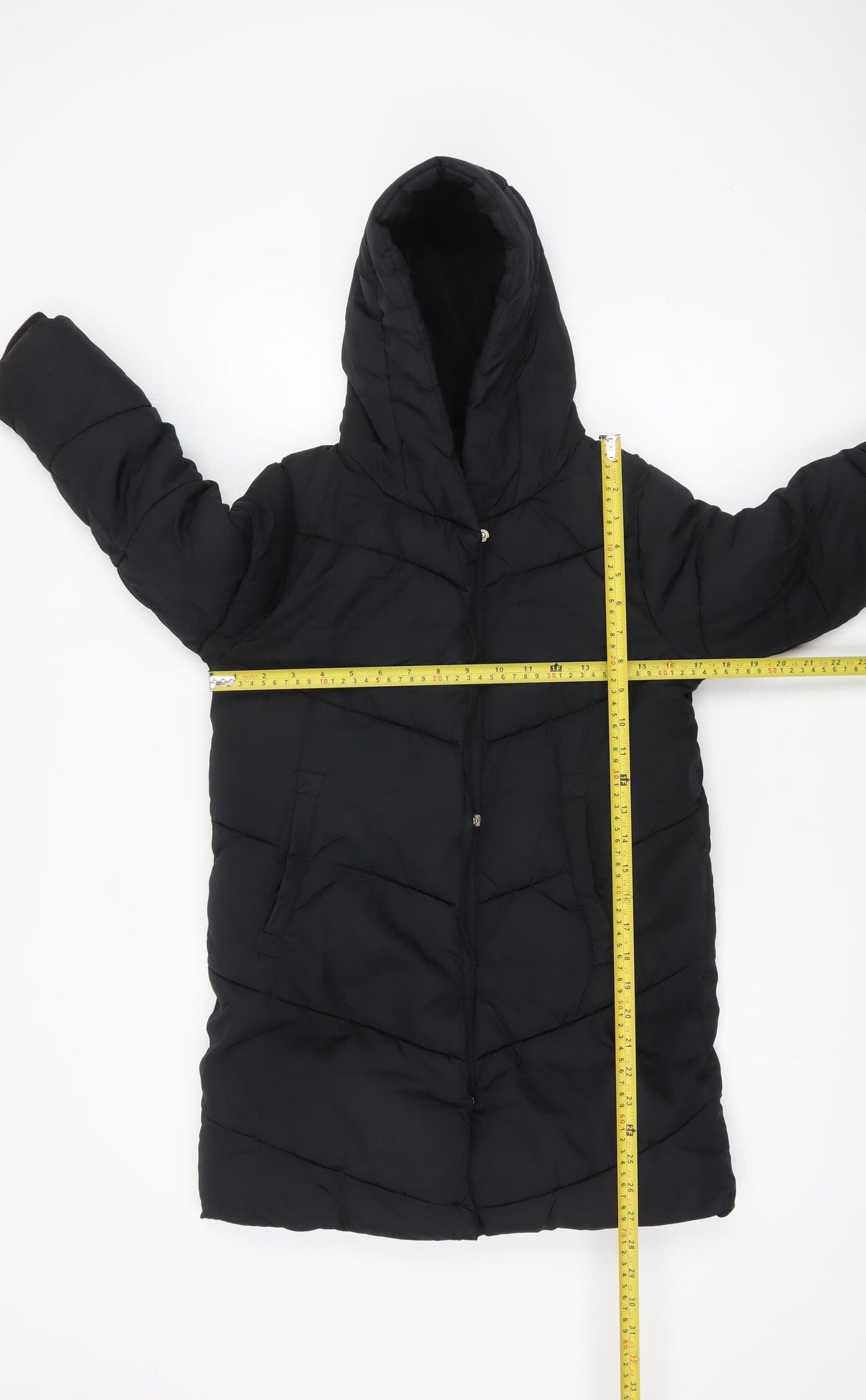 Next Girls Black Long Puffer Coat 8 Years Hooded Quilted Winter Jacket