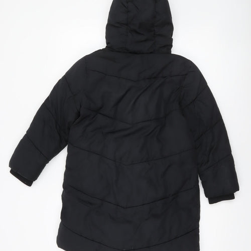 Next Girls Black Long Puffer Coat 8 Years Hooded Quilted Winter Jacket