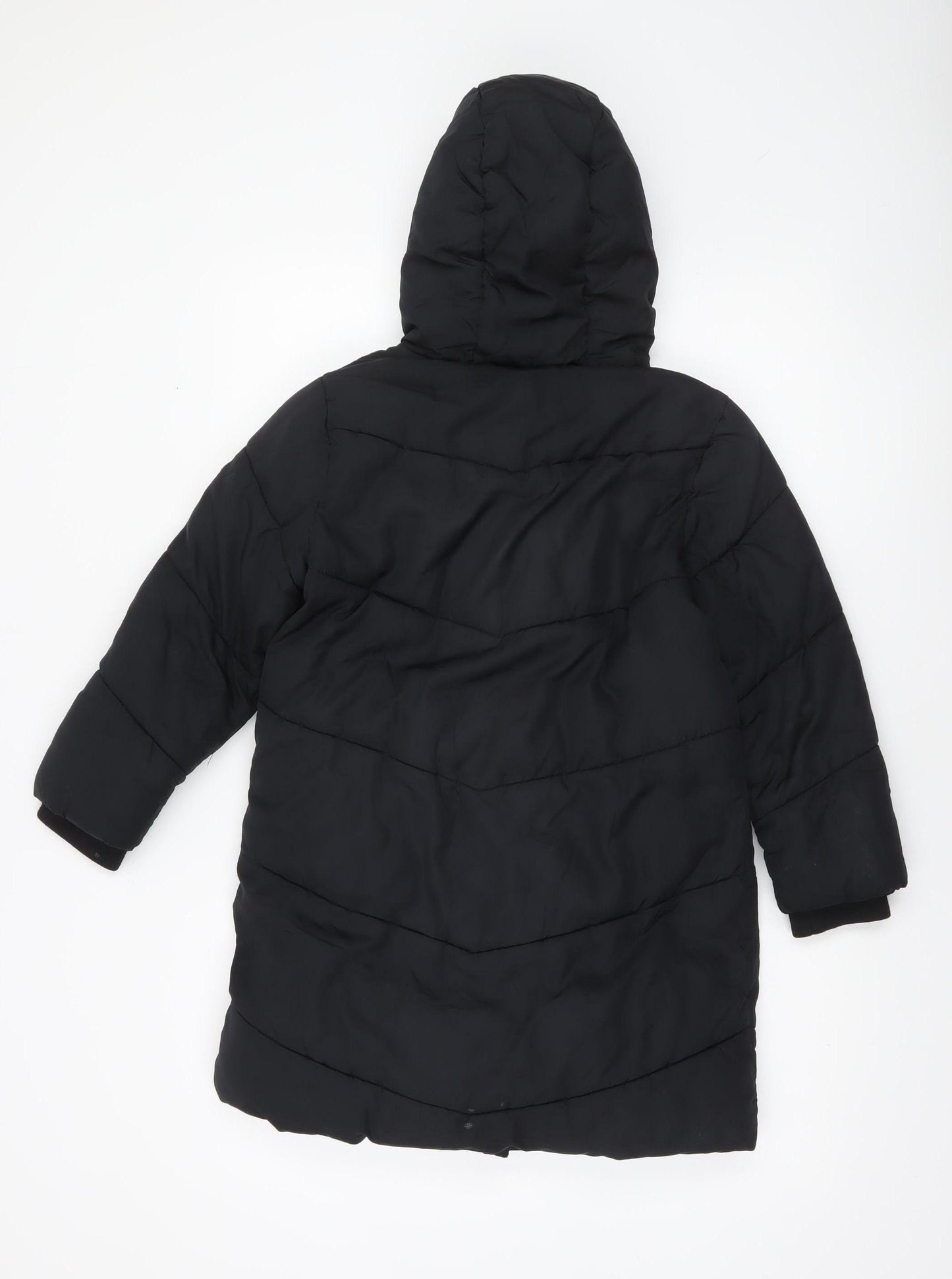 Next Girls Black Long Puffer Coat 8 Years Hooded Quilted Winter Jacket