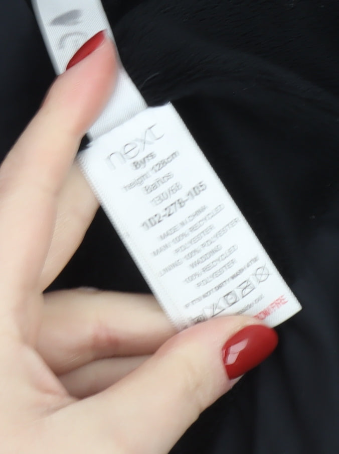 Next Girls Black Long Puffer Coat 8 Years Hooded Quilted Winter Jacket