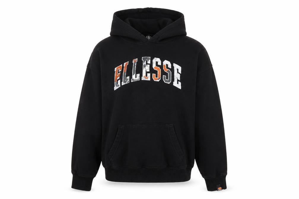 Front view of Ellesse boys’ black pullover hoodie 10-11 years logo print sweatshirt