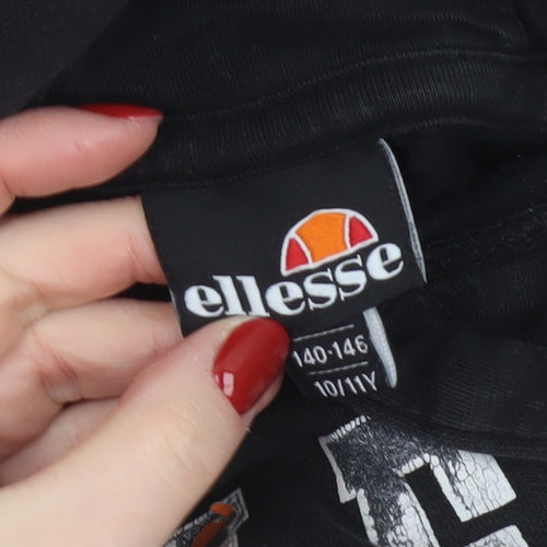 Ellesse Boys Black Pullover Hoodie 10-11 Years Logo Print Sweatshirt