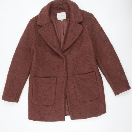 ICHI Womens Brown Wool Blend Mid-Length Overcoat Size 12