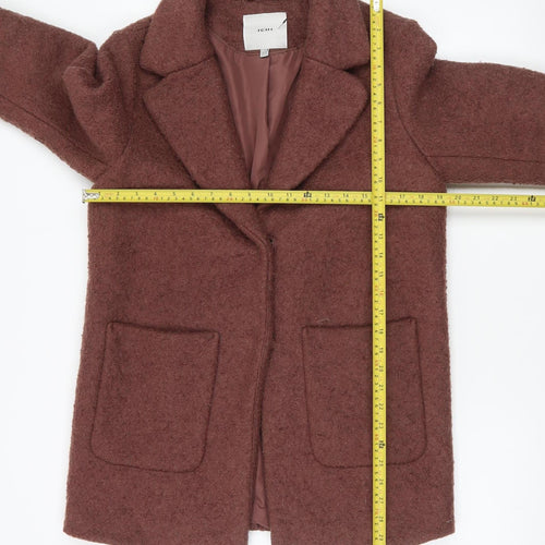 ICHI Womens Brown Wool Blend Mid-Length Overcoat Size 12