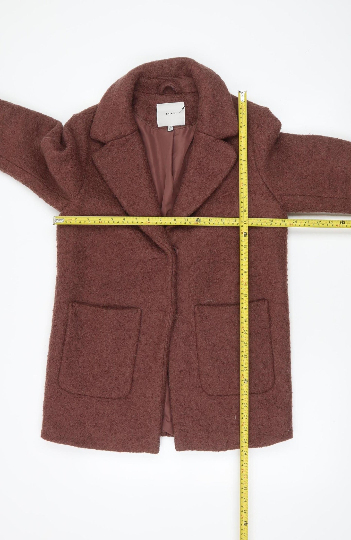 ICHI Womens Brown Wool Blend Mid-Length Overcoat Size 12