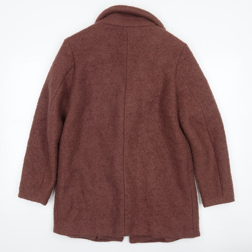 ICHI Womens Brown Wool Blend Mid-Length Overcoat Size 12