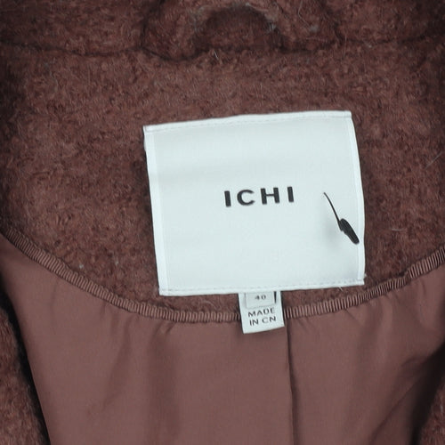 ICHI Womens Brown Wool Blend Mid-Length Overcoat Size 12