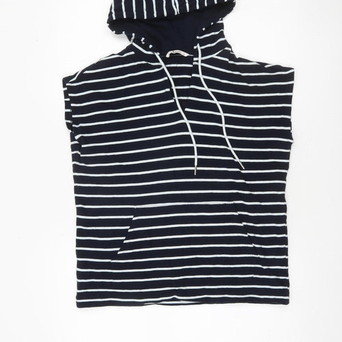 Tu Women’s Blue White Striped Sleeveless Hooded Cotton T-Shirt Size 10