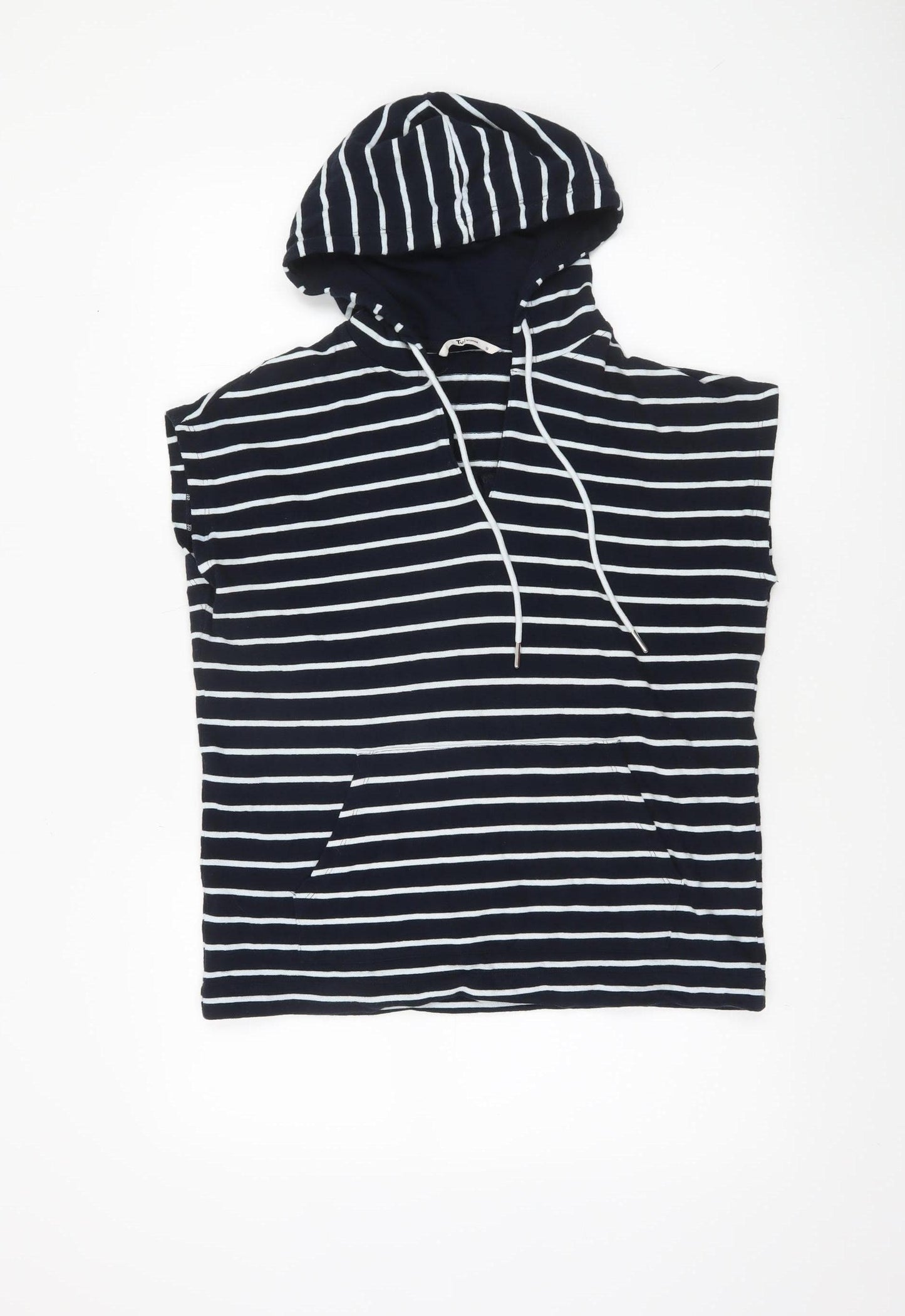 Tu Women’s Blue White Striped Sleeveless Hooded Cotton T-Shirt Size 10