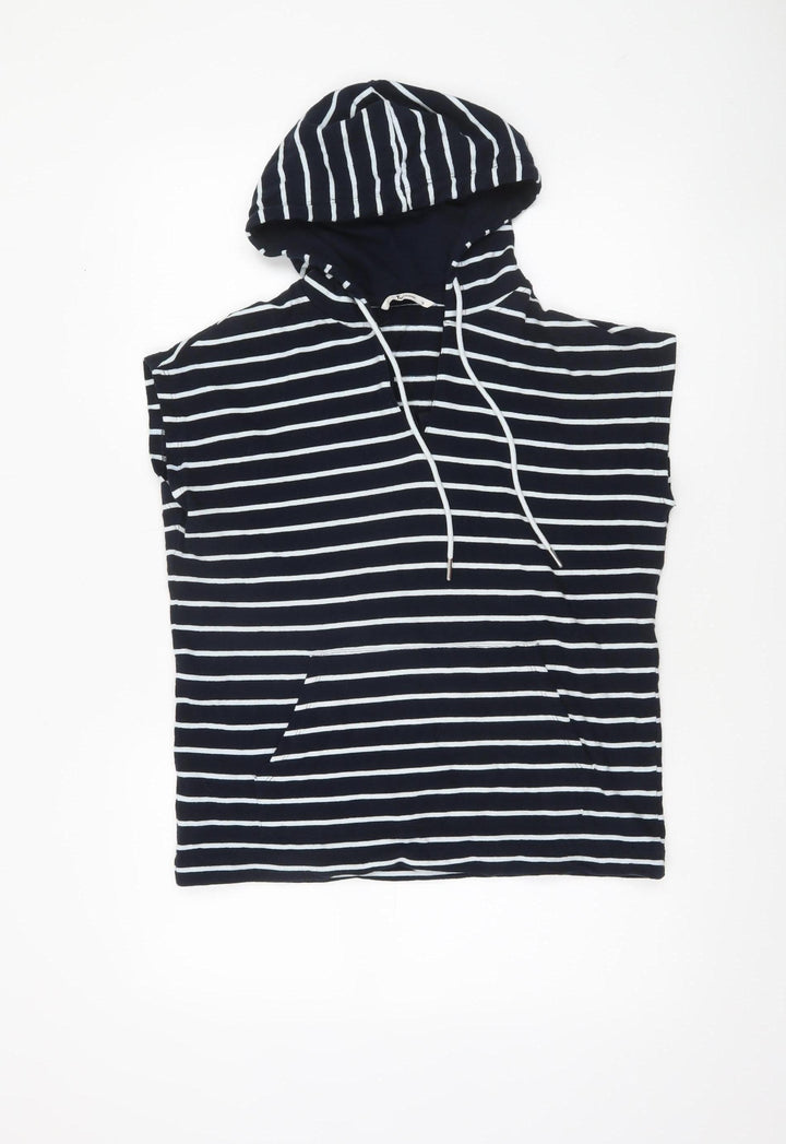 Tu Women’s Blue White Striped Sleeveless Hooded Cotton T-Shirt Size 10