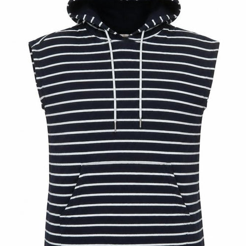 Tu Women’s Blue White Striped Sleeveless Hooded Cotton T-Shirt Size 10