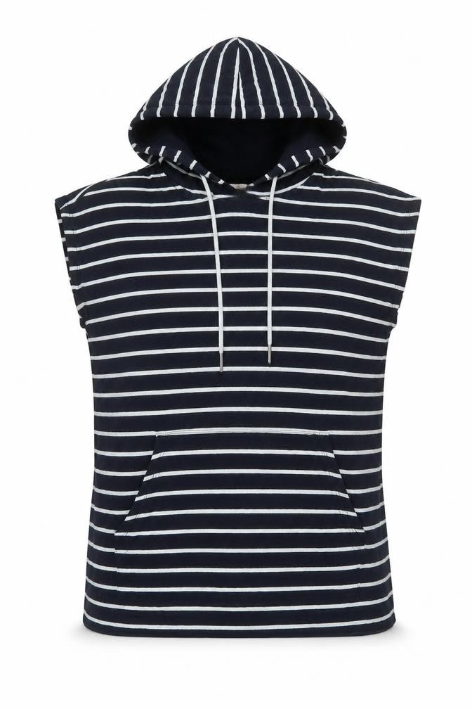Tu Women’s Blue White Striped Sleeveless Hooded Cotton T-Shirt Size 10