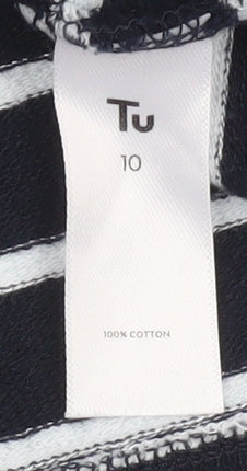 Tu Women’s Blue White Striped Sleeveless Hooded Cotton T-Shirt Size 10