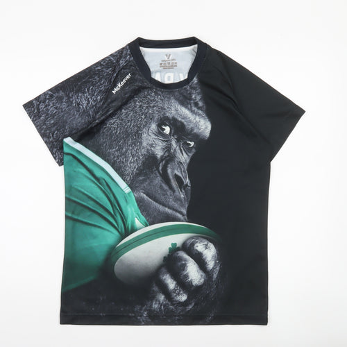McKeever Boys Black Rugby Gorilla Graphic Short Sleeve Jersey T-Shirt 13 Years