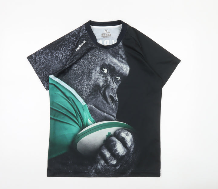 McKeever Boys Black Rugby Gorilla Graphic Short Sleeve Jersey T-Shirt 13 Years