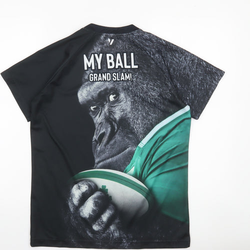 McKeever Boys Black Rugby Gorilla Graphic Short Sleeve Jersey T-Shirt 13 Years