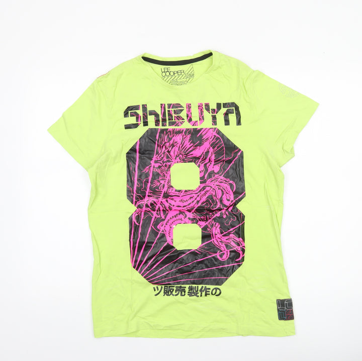 Lee Cooper Men's Green Graphic Shibuya Print Cotton T-Shirt Size M