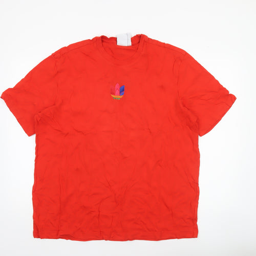 Adidas Men Red XL Crew Neck Cotton Embroidered Logo Sports T-Shirt
