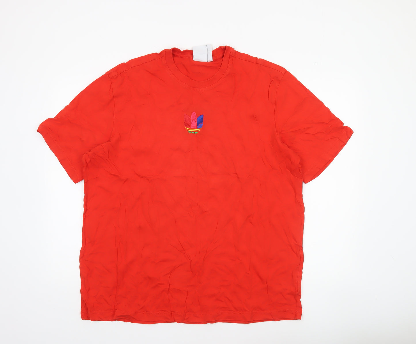 Adidas Men Red XL Crew Neck Cotton Embroidered Logo Sports T-Shirt
