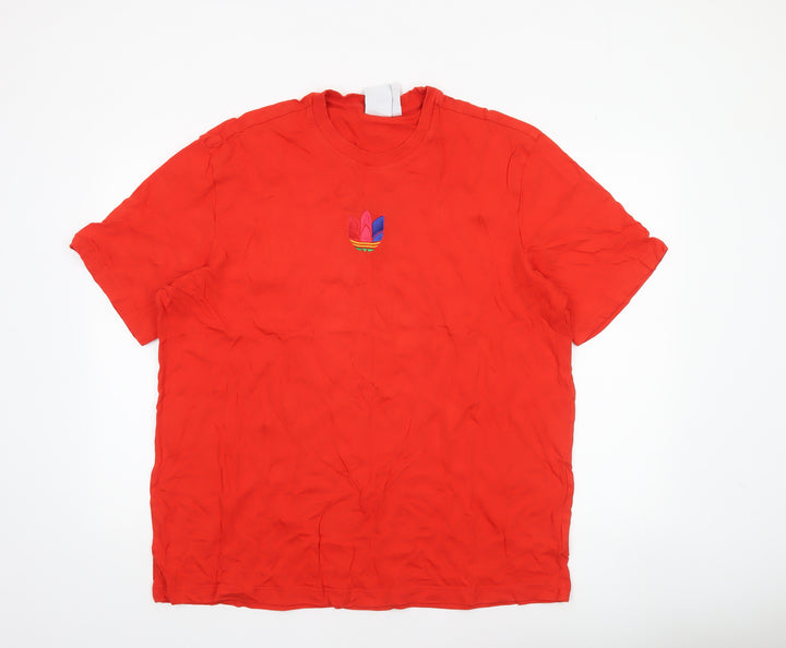 Adidas Men Red XL Crew Neck Cotton Embroidered Logo Sports T-Shirt