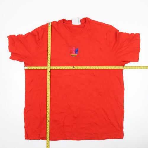 Adidas Men Red XL Crew Neck Cotton Embroidered Logo Sports T-Shirt