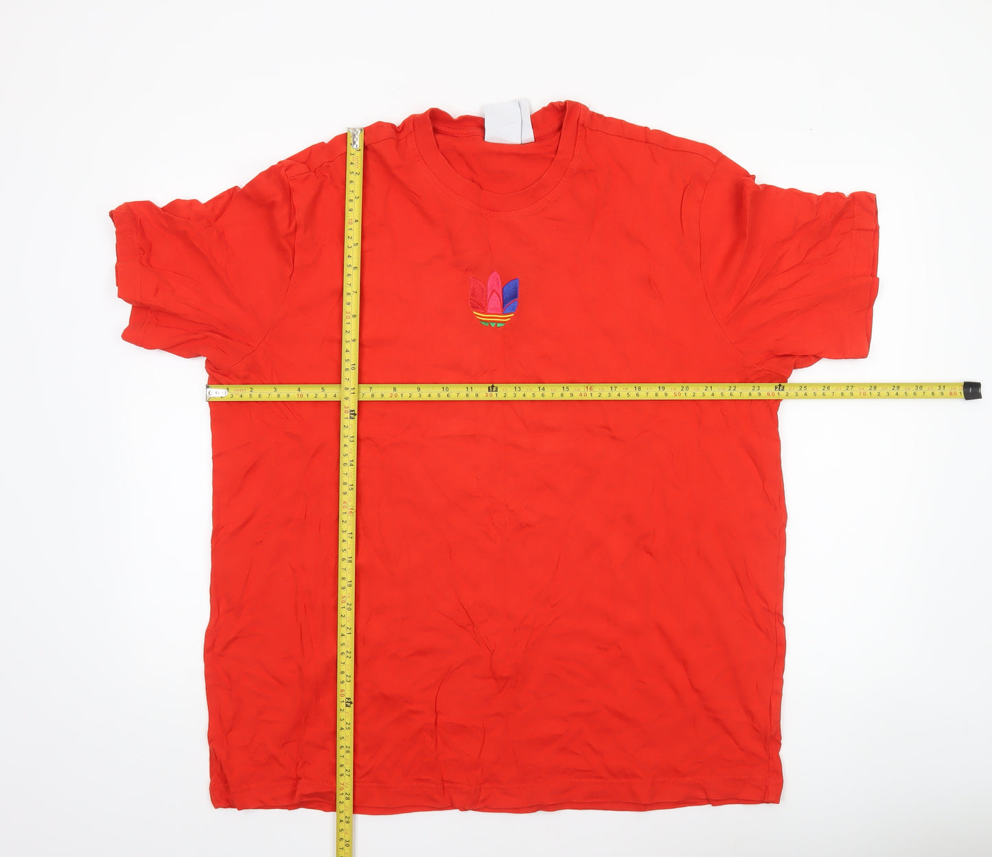 Adidas Men Red XL Crew Neck Cotton Embroidered Logo Sports T-Shirt