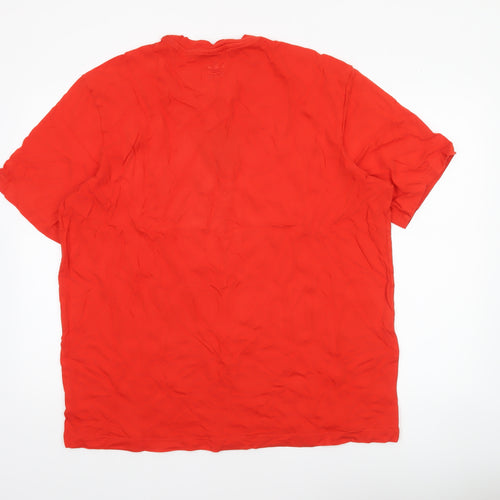 Adidas Men Red XL Crew Neck Cotton Embroidered Logo Sports T-Shirt